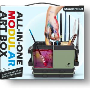 Portable All-in-One Modular Painting Station with Paint Brush Cleaner and Holders,Wet Paint Palette Tray with Lid for Miniature Painting and Acrylic PaintsStandard Set (Green Black)