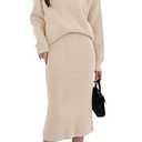 chouyatou Women's Two Piece Sweater Skirt Sets Knit Sweater Top Bodycon Skirt 2 Piece Outfits (X-Small, Beige)