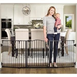 Regalo Safety 56-74.5" Super Wide Baby Gate for Doorways & Open Spaces, Wall Mounted Configurable Safety Gate with Walk-Through Door for Babies, Toddlers & Pets, Black