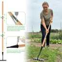 Iron Weeding Rake with Wooden Long Handle 2.0, 8 Teeth Weed Puller Tool Heavy Duty, Manual Gardenia Weed Rake Tool for Yard, Lawn and Garden, 56Inch