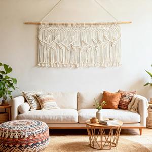 Leeva Boho Kitchen Valances for Windows, Handmade Cotton Woven Leaves Pattern Curtains Valances for Bedroom Living Room, 52" x 21" (Willow Leaf)