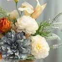 LESING Dahlia Flower Aritificial Flower with Vase Fake Silk Flowers in Glass Vase Faux Rose Flowers Arrangement for Home Office Table Centerpiece Decoration (Blue)