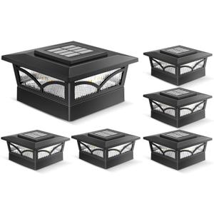 NIORSUN Solar Post Cap Lights Outdoor, 2 Modes LED, Deck Fence Post Solar Lights for 3.5x3.5 4x4 Caps Patio Garden Decoration, Warm White/Cool White Lighting Black 6 Pack