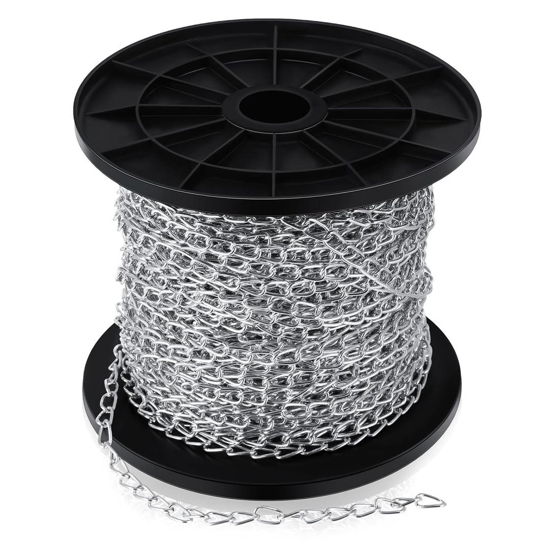 300 ft Galvanized Steel Hanging Jack Chain Silver Metal Link Chain Roll Spool for Light Fixture,Bird Feeders,Overhead Lights, Artworks, Flowerpots(2mm)