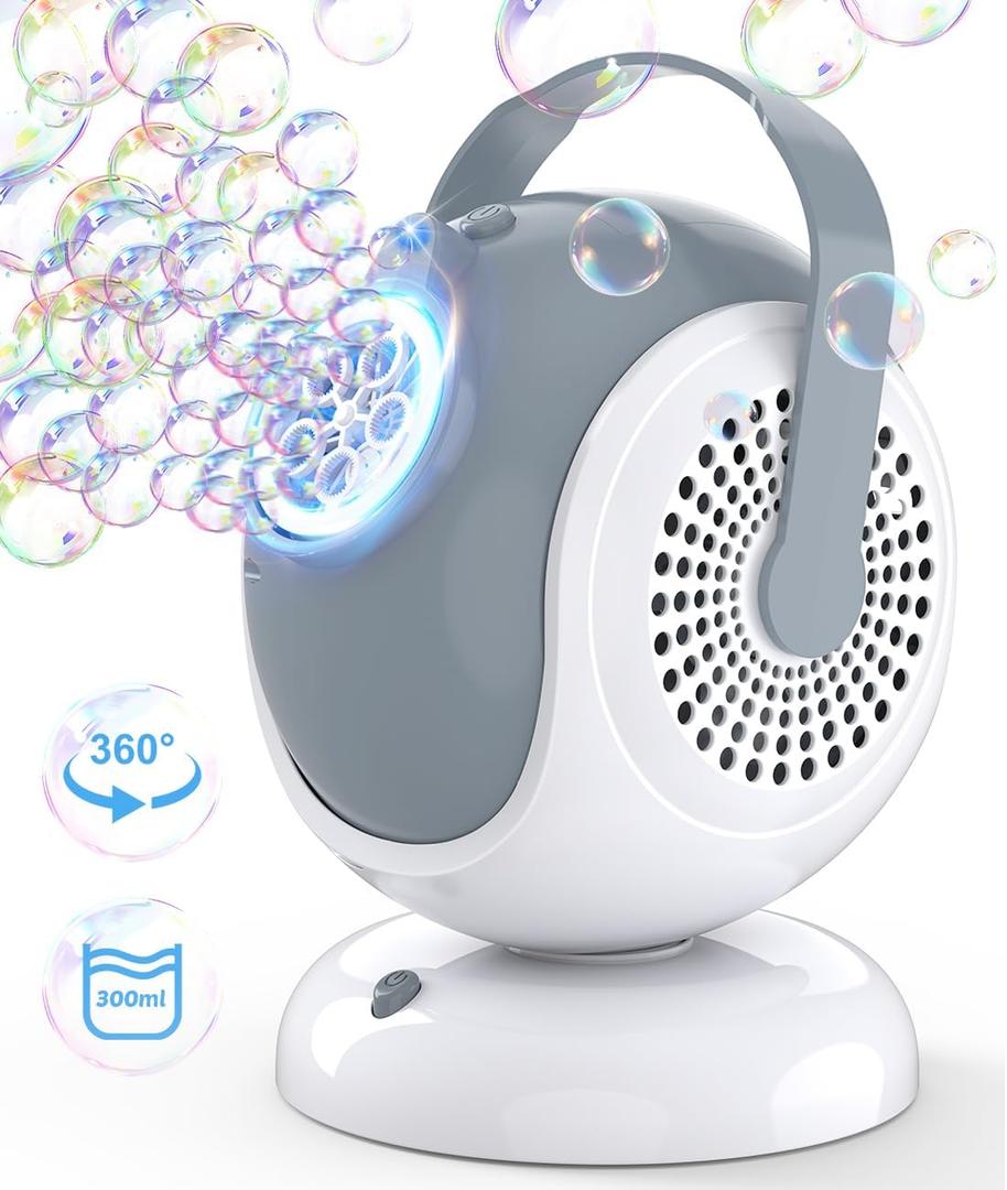 Bubble Machine - Automatic Bubbles Blower for Kids, Toddlers - 360 Oscillation & 75 Adjustment, Bubble Toys with LED Light - Gifts for Boys, Girls, Easter, Outdoor, Birthday, Party Use (White)