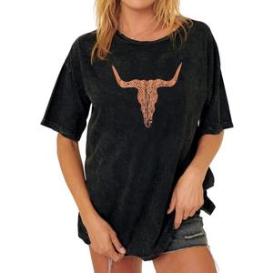 Womens Western Graphic Oversized Tees Cow Shirts Vintage Retro T-Shirts Loose Summer Casual Short Sleeve Tops, XL