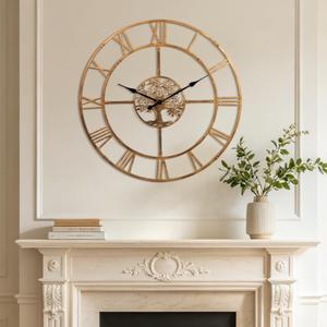 Ohweog 40 Inch Large Silent Wall Clock, Easy Assembly Roman Numeral Bronze