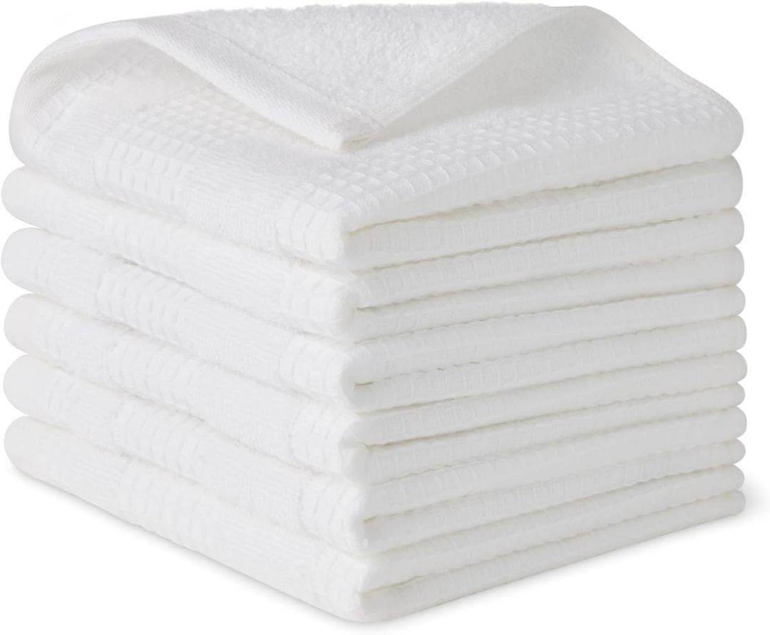 Amazon Basics Organic Cotton Waffle Kitchen Dish Cloths - Ultra Absorbent, Quick Drying, Lint-Free, 12 x1 2 inches, 6-Pack, White