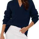 ZAFUL Womens Fall Cable Knit Sweaters Long Sleeve V Neck Chunky Casual Pullover Tops 2025 Fashion Clothes Winter Trendy (L)