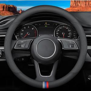 Custom-Fit for BMW Steering Wheel Cover, Premium Leather Car Steering Wheel Cover with Logo, Non-Slip, Breathable, for B-MW Accessories (D-Style,for BMW)