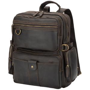 Leather Backpack for Men 15.6" Laptop Backpack 100% Madagascar top-Grain Leather Backpack Dark Brown Large Size