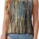 OFEEFAN Womens Tank Tops Loose Fit Dressy Casual Sleeveless Blouses Summer Outfits Round Neck Pleated Front Curved Hem (S)