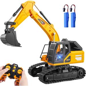 JOYIN Remote Control Excavator Toys for Boys, 2.4Ghz RC Play Excavator with Light, Construction Toys for Boys Birthday Gift 3-5 4-7 8-12 Year Old Kids
