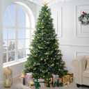 Evangeline 7.5ft Rotating Christmas Tree with Star Projector, 1504 Branch Tips, 500 Warm Lights and Rotating Base, 53" Wide Realistic Traditional Christmas Tree with Lights by Naomi Home