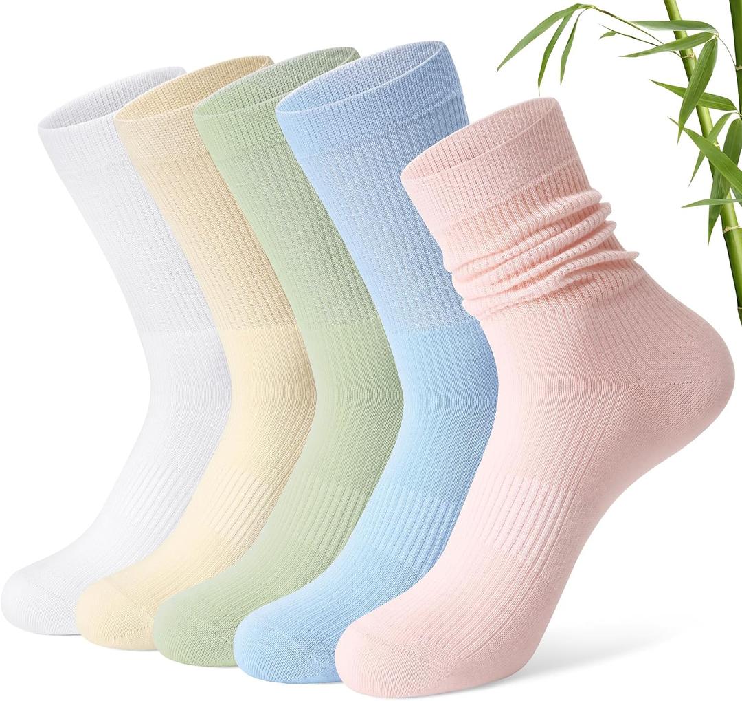 FITRELL Women's Soft Bamboo Rayon Dress Socks, Thin Breathable Calf Crew Scrunch Socks for Casual Trouser 5 Pairs (M)