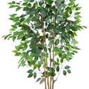 Artificial Ficus Tree, 5ft Tall Silk Fake Ficus Leaves Plant with Basket, Indoor Outdoor Faux Greenery Tree for Home Garden Office House Livingroom Dcor