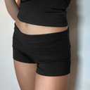 Women Low Waist Lounge Shorts Fold Over Skinny Pajamas Shorts Summer Casual Pj Bottom Sleep Shorts (Black, M)