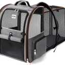 Cat Carrier Backpack, Expandable Pet Carrier with Sun Shade & Full Front Opening, Breathable Mesh Backpack for Small Dogs & Medium Cats Up to 18 Lbs, Foldable for Hiking, Camping (Grey)
