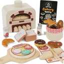 Lehoo Castle Wooden Play Food Toys, Pizza Oven Playset, Pretend Play Food Set for Kids Kitchen, Toddler Kitchen Playset Cooking Set for Girls, Gifts for 3-5 Years Old