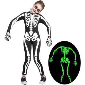 Spooktacular Creations Halloween Kids Skeleton Costume, Unisex Glow in the Dark Skeleton Jumpsuit with Gloves for Boys, Girls (Toddler(3-4 yrs))