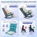Rocking Chair Cushion, Waterproof and Fade-Resistant Adirondack Rocker Cushions, Indoor/Outdoor Rocking Chair Pads, High Back Memory Foam Patio Furniture Cushions with Ties, 44x23x4 Inch, Teal, 45x22x4 inches