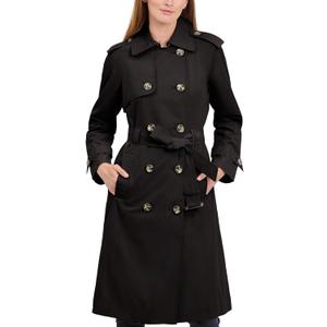 LONDON FOG womens Double-Breasted Long Trench Coat with Belt (X-Small, Black)