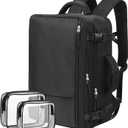 Hanples Travel Backpack for Women Men Large Carry On Person Item Flight Approved 17 In Laptop Backpack Waterproof anti theft Casual Luggage with 2 Toiletry Bag(Black)