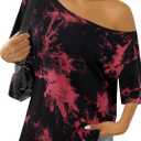 SOFIA'S CHOICE Women's Off The Shoulder Tops Half Sleeve Tie Dye T-Shirts Loose Fit Casual Summer Blouse Red Black Medium (M)