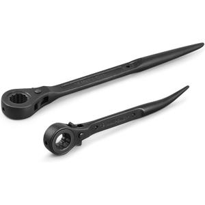 MAXPOWER 2PCS Low Profile Ratchet Scaffold Wrench Set, 7/8 Inch x 3/4 Inch Dual Socket Spud Ratchet, 17mm x 19mm Metric