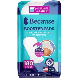 Because Overnight Booster Pads Fit All Adult Diapers, Helps Keep Your Adult Diaper Active All Night, Adds 4 Cups to Incontinence Underwear, Extra Absorbency, 180 Count 