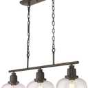 EAPUDUN 3-Light Kitchen Island Light, 35.4" Farmhouse Chandelier for Dining Room Pool Table Pendant Light, Black Finish with Seeded Bubble Glass, PDA1125-ORB