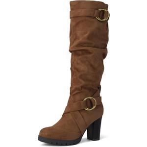 mysoft Women's Knee High Boots Fashion Chunky Block Heel Warm Winter Boots with Side Zippers (8.5)