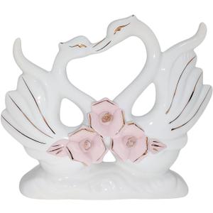 WF Chinese Pottery Swan Figurine Ceramic Home Decor White Porcelain Collectible Figurines Holiday Birthday Present Women Men Ornament