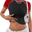 Avanova Women Raglan Colorblock Baby Tee Shirt Short Sleeve Summer Casual Tops, Medium