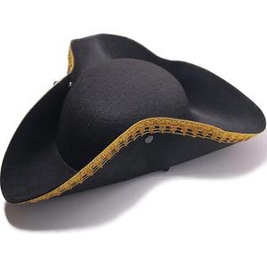 Tricorn Colonial Hat Halloween Pirate Hats Men Captain Hat Musketeer Hats Masquerade Party Revolutionary War Costume, Black