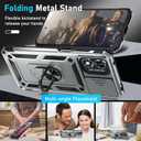 2 x Janmitta Compatible with Moto G Play 2024 Case Built in Slide Camera Lens Cover+Screen Protector+Ring Holder,Heavy Duty Shockproof Full Body Protective Phone Cover,Silver