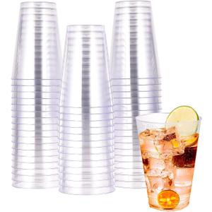 JOLLY CHEF 14 oz Clear Plastic Cups, 50 Pack Heavy-duty Party Glasses, Disposable plastic cups for wedding Cocktails Tumblers, Ideal for Halloween, Christmas, and Thanksgiving Parties