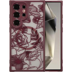 XIZYO Magnetic Case for Samsung Galaxy S24 Ultra Floral Rose Cute [Compatible with Magsafe] for Women Girls Burgundy Aesthetic Pattern Slim TPU Shockproof Bumper Cover, Wine Red | Floral Rose, Cute Phone Case, for Women Girls, Aesthetic Pattern, Slim