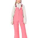 Haloumoning Girls Snow Bib Overalls Kids Adjustable Flared Waterproof Bib Ski Snowsuits Quilted Winter Jumpsuits, Size: 13-14Y, Pink