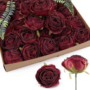 IPOPU Burgundy Artificial Flowers Roses Heads, 25pcs Fake Dried Roses Flowers Artificial for Decoration for Dried Floral Bouquet Bridal Party Centerpieces Bridal Bouquets for Wedding (Burgundy)