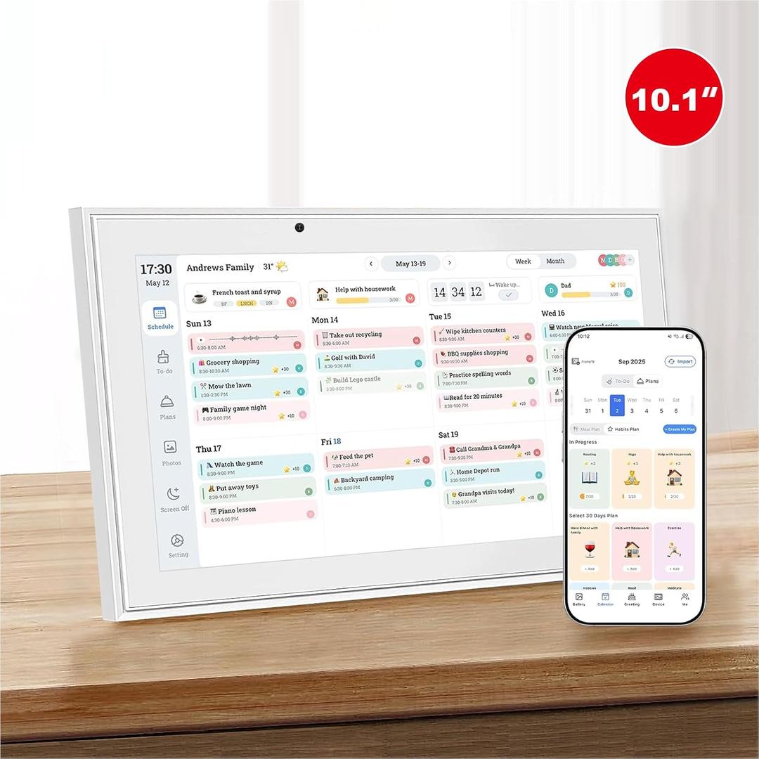 Digital Calendar, 10.1 Inch Wall Planner Electronic Calendar&Chore Chart,1080P Full HD Interactive Touchscreen Smart Touchscreen Interactive Display for Family Schedules Wall Mount Included, Great for Organizing Your 2025-2026 White