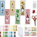 FREEBLOSS 6 Set Cross Stitch Bookmark Kit St. Patrick Gnome Pattern Stamped Cross Stitch Kit 11CT Christmas Embroidery Kits with Instructions for Beginners Adult 20x6cm/8x2.4inch