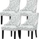 Lellen Wingback Chair Slipcovers with Pattern Stretch Wing Chair Covers Reusable Arm Chair Protector Cover for Dining Room Banquet Home Decor etc Hand Machine Washable (Reed Leaf Dark Grey, 4PCS) (14)