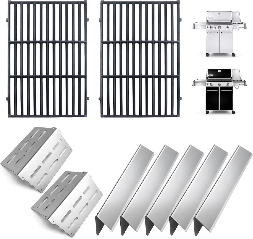 Replacement Kit for Weber Genesis Parts 300 Series with Front Control Knob 7524 Cooking Grates 65505 Heat Deflectors 7620 Flavorizer Bars for Weber E-310 E-320 E-330 S-310 S320 S-330 EP-310
