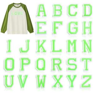 Chuyau 52PCS Iron on Letter Patches Green Letters A-Z Embroidered Applique Patches for Clothes Dress Hat Jackets Socks Jeans Bag Shoes, 2pack