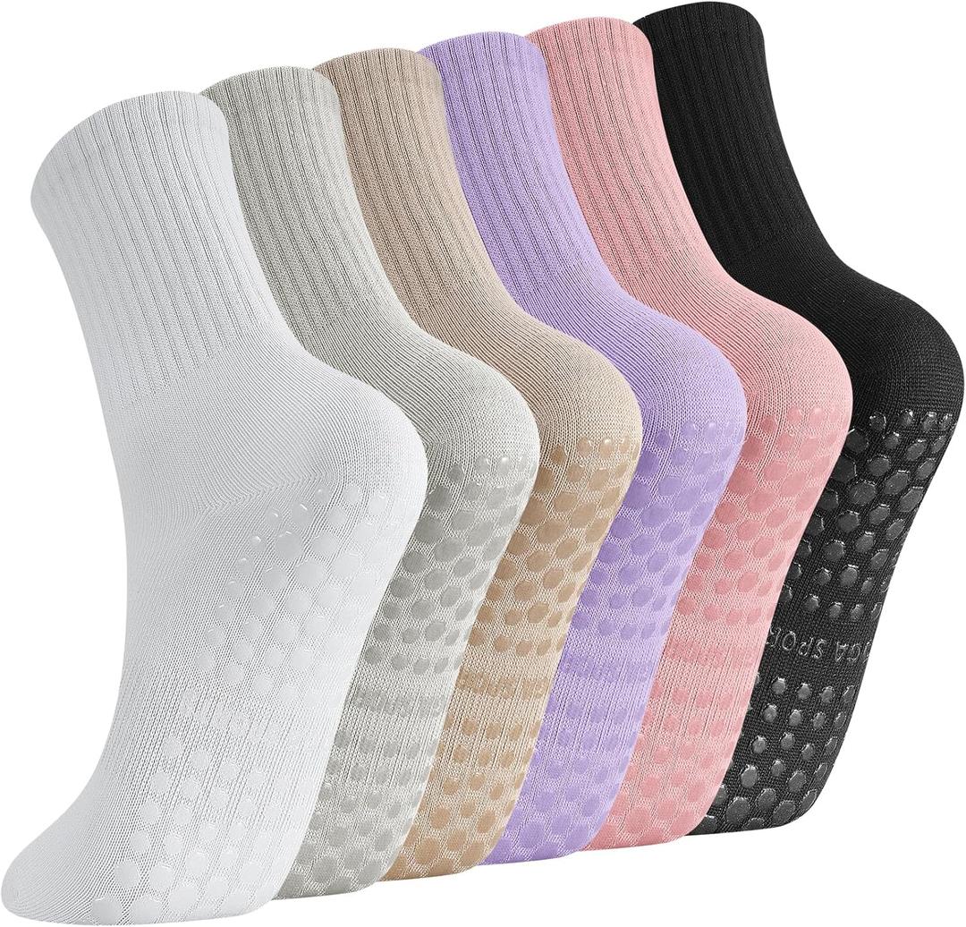 Jspupifip 6 Pairs Pilates Socks with Grips for Women Non Slip Pilates Socks Grippy Sock for Dance, Ballet, Fitness