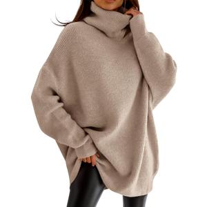 imesrun Womens Turtleneck Oversized Sweater Batwing Chunky Pullover Sweater Casual Fall Loose Knit Jumper Top (Small, Khaki)