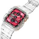 amBand Compatible for Apple Watch Band 45mm 44mm 42mm with Bumper Case, Crystal Cute Women Strap for iWatch SE(3/2/1) Series 9 8 7 6 5 4 3 2, Sport Transparent Jelly Protective Cases Protector, Clear