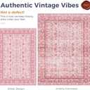 OPPODREAM Vintage Pink Area Rugs 5' Round, Washable Rug for Living Room | TPR Non-Slip Backing, Retro Low-Pile Faux Cashmere Surface, 5' Round Distressed Carpet for Bedroom, Office, Dorm, Dining Room