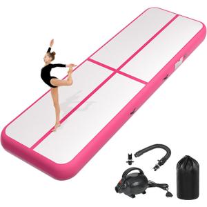 Inflatable Gymnastics Tumbling Mat 13ft Pink, Tumble Track Mat 8 inches Thickness with Electric Air Pump for Home Use Training Cheerleading Yoga Water Beach Park